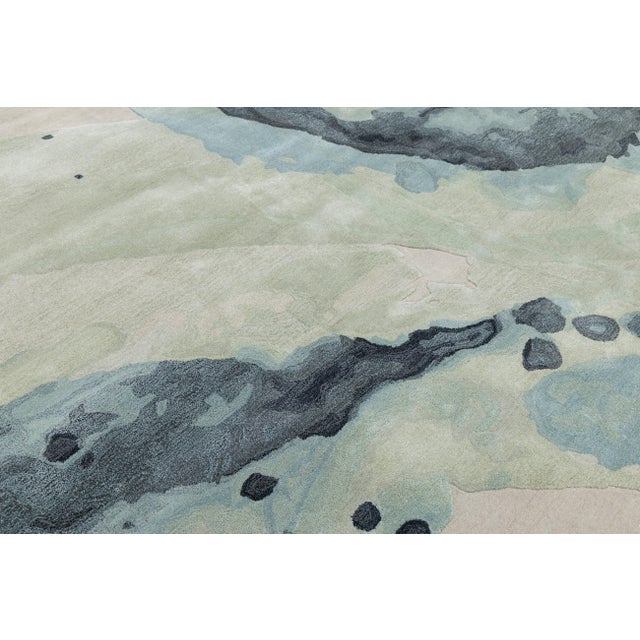 Abstract Fluidity - Modern Hand-Tufted Wool and Viscose Rug in Sage & Slate 8x10 For Sale - Image 10 of 10