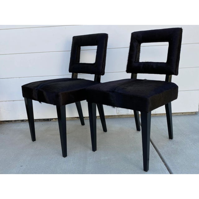 Mid-Century Modern Black Hair-On -Hide Cut Out Back Chairs - a Pair For Sale - Image 11 of 12