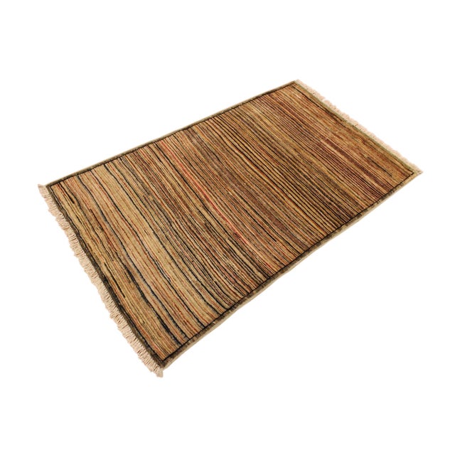 Abstract Boho Chic Gabbeh Beige/Brown Wool Rug - 2'10'' X 4'9'' For Sale - Image 3 of 10