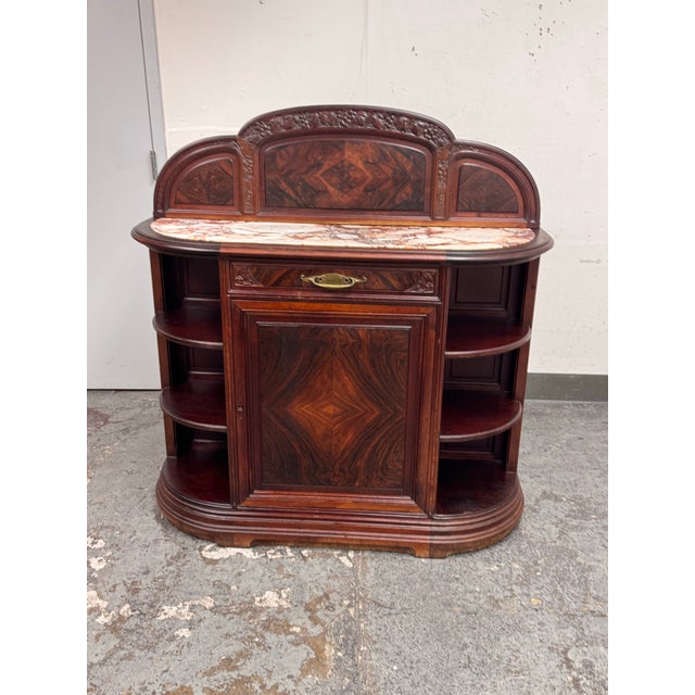 Art Nouveau Sideboard + Marble Top, Antique For Sale - Image 9 of 12