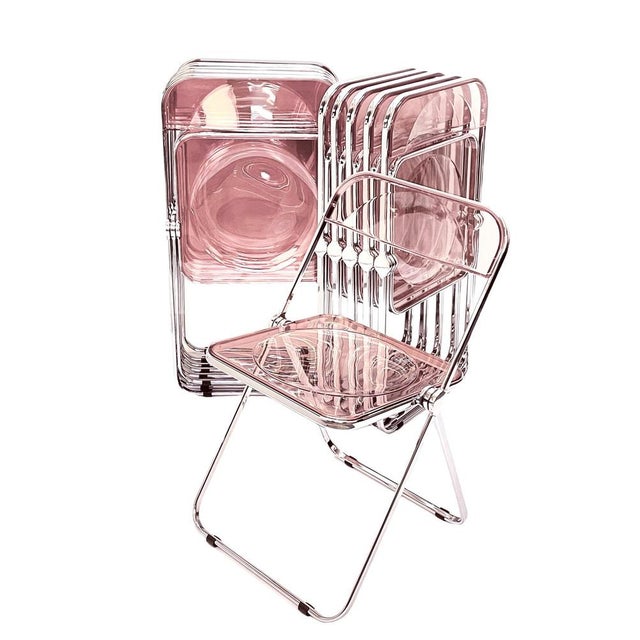 Acrylic Glass Pink and Chrome Plia Chairs by Piretti for Castelli, Italy, 1970s, Set of 12 For Sale - Image 15 of 18