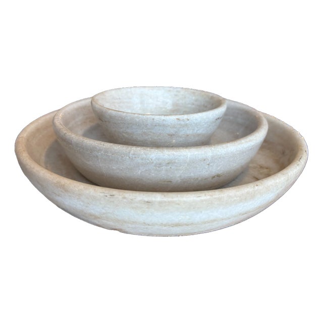 Set of 3 Fluted Marble Bowls For Sale