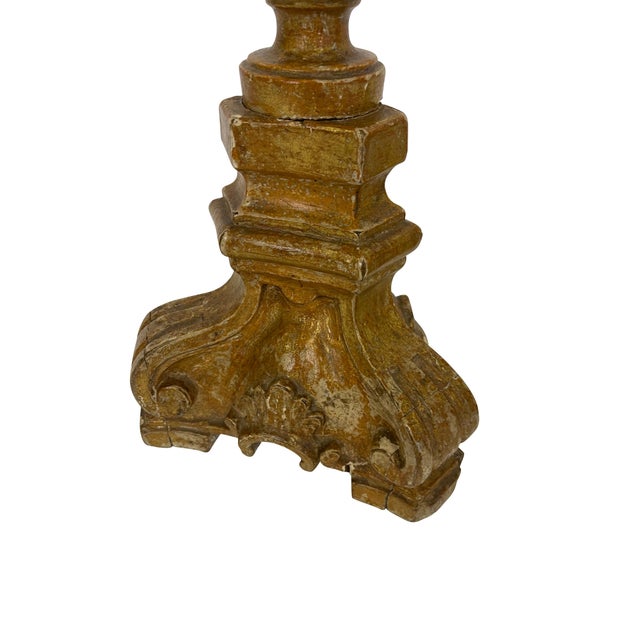 Baroque 19th Century Antique Italian Baroque Style Gilt Candlesticks Candelabra - A Pair For Sale - Image 3 of 18