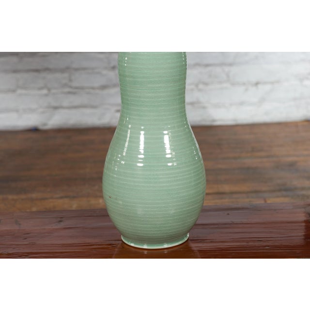 Large Prem Collection Chiang Mai Gourd-Shaped Vase with Green Glaze For Sale - Image 10 of 13