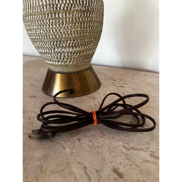 Mid 20th Century Large Handmade Bitossi-Style Green Ceramic Lamp With Etching & Brass Base For Sale - Image 12 of 12
