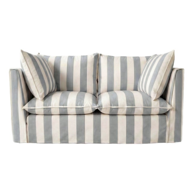 Sophie Conran Coco 2 Seater Sofa - Garden Grey Stripes with Knife Edge Cushion For Sale