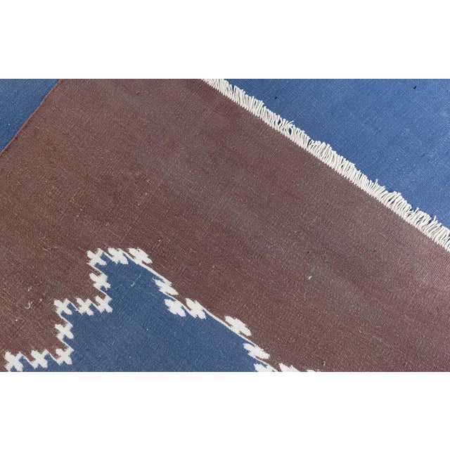 Textile Doris Leslie Blau Vintage Indian Dhurrie Blue Brown Runner For Sale - Image 7 of 10