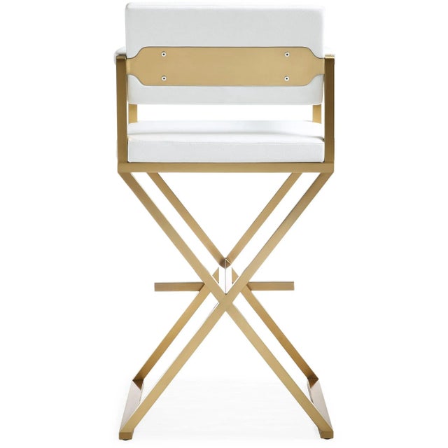 Director White Vegan Leather & Gold Steel Bar Stool For Sale - Image 4 of 10