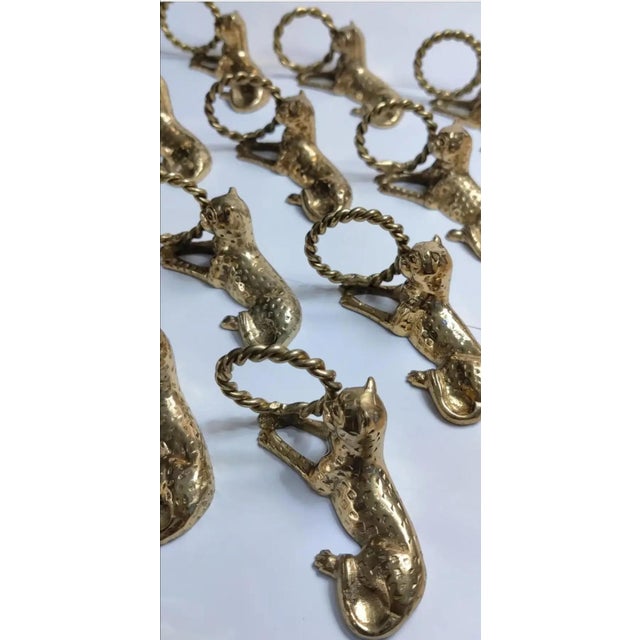 Late 20th Century Vintage Ornate Brass Reclining Jaguar Dinner Napkin Holders ~ Set of 12 For Sale - Image 5 of 8