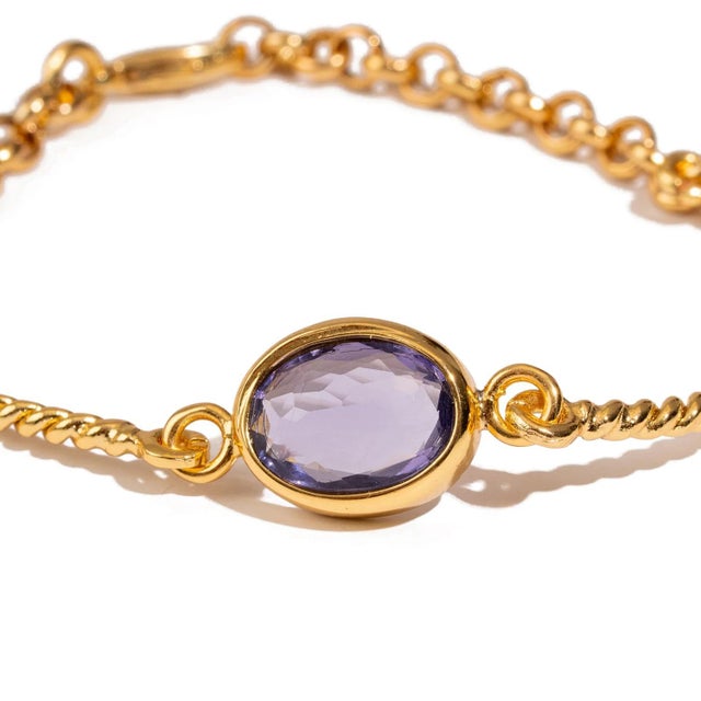 Metal Mystic Amethyst Glow Gold Adjustable Bracelet For Sale - Image 7 of 11