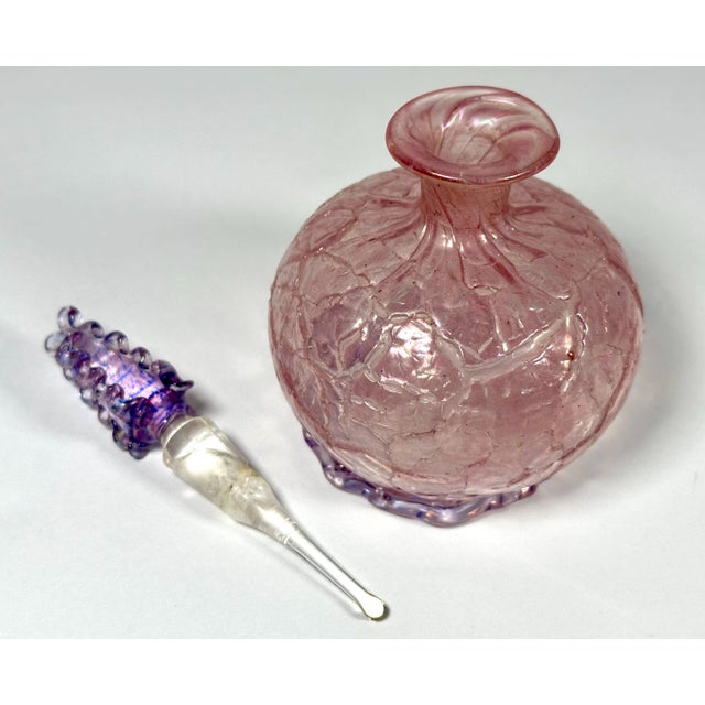 Early 20th Century Antique Iridescent Crackle Glass Perfume Bottle with Rigaree Stopper For Sale - Image 5 of 10