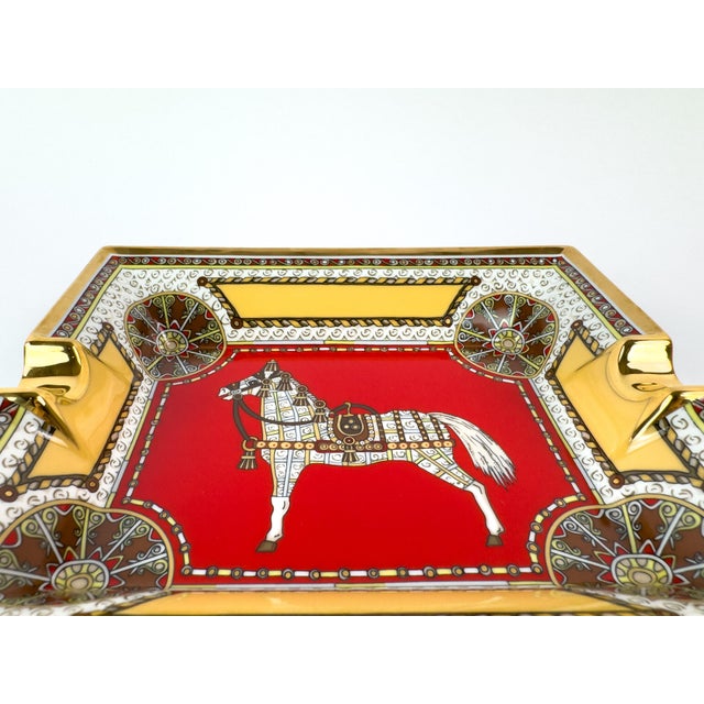Red Hermès Paris Cheval D’Orient (Horse of the Orient) Porcelain Ashtray, New in Box For Sale - Image 8 of 11