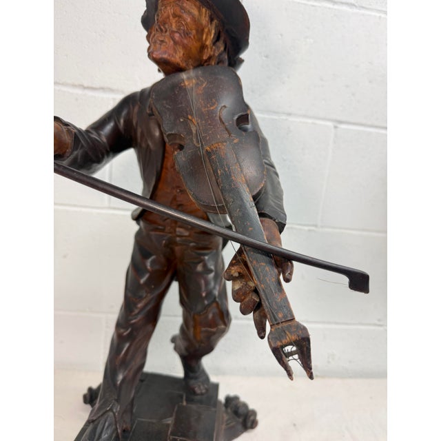 19th Century Large Antique European 1800's Carved Wood Fiddler Violinist Sculpture Statue Music For Sale - Image 5 of 18