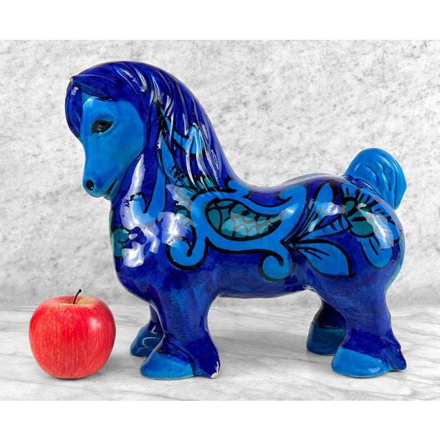 Vintage Italian Bellini Pottery Floral Blue Horse Sculpture, c.1970's - Pairs Nicely with Many Mid-Century and Eclectic...