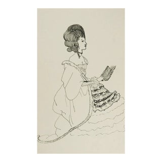 Vintage Pen Ink Portrait Drawing of a Woman in the Style of Aubrey Beardsley For Sale