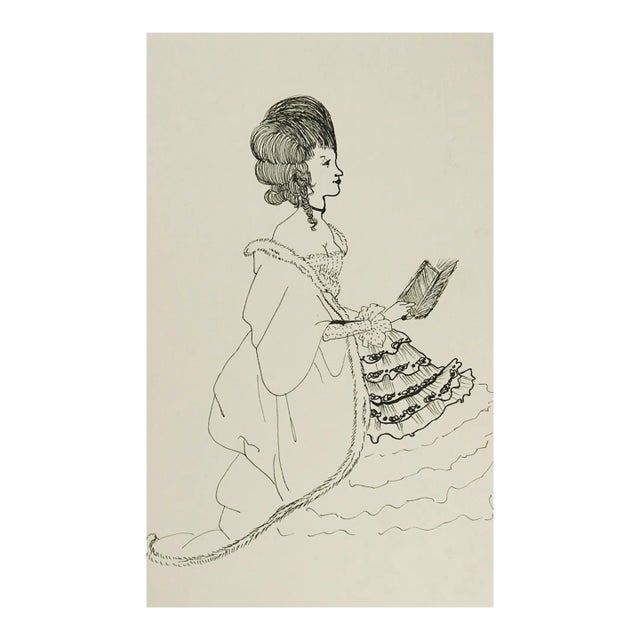 Vintage Pen Ink Portrait Drawing of a Woman in the Style of Aubrey Beardsley For Sale