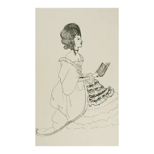 Vintage Pen Ink Portrait Drawing of a Woman in the Style of Aubrey Beardsley