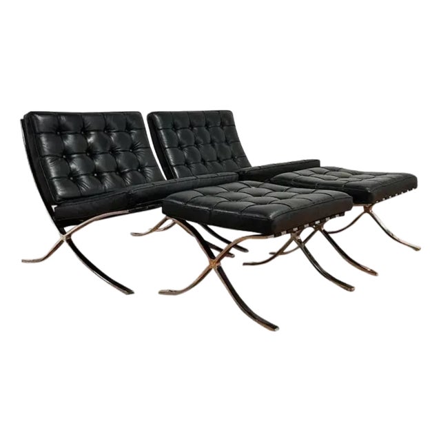 Authentic and Labeled Mies Van Der Rohe Barcelona Chairs With Ottomans for Knoll, 1960s - 2 Sets For Sale