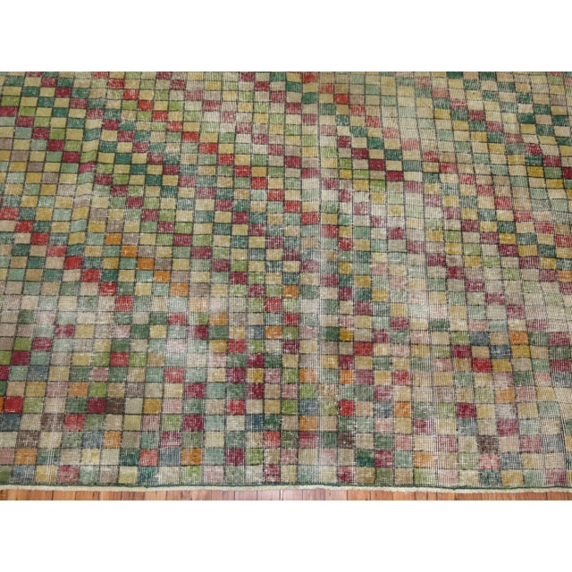 Late 20th Century Late 20th Century Distressed Checkerboard Green Turkish Deco Room Rug - 8'4" x 9'9" For Sale - Image 5 of 6