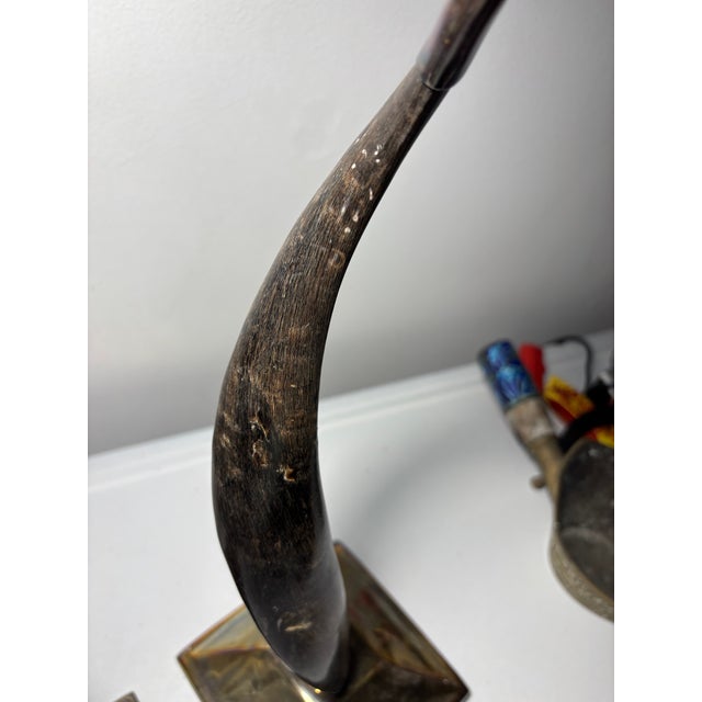Chocolate Commanding Tall Pair of Twisted Horn Candlesticks With Metal Bases and Holders For Sale - Image 8 of 12