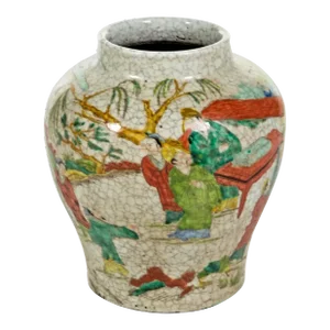 Early 20th Century Chinese Crackle Glaze Ginger Vase Export Famille Verte