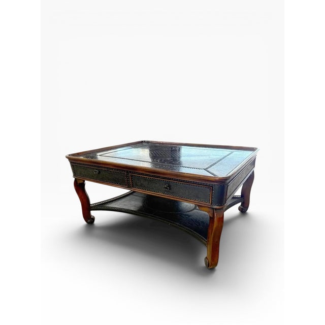 French Theodore Alexander Louis XIII Style Etched Brass Tray Top Coffee Table For Sale - Image 3 of 16