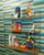 1960s Mid-Century Modern String Shelves in Medium Brown Wood, 2 Black Ladders, 1960s For Sale - Image 5 of 13