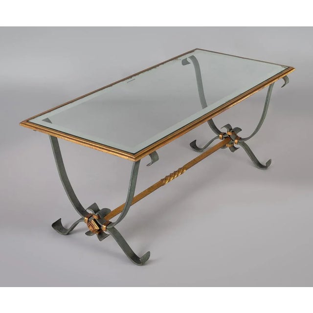 French Vintage Iron and Glass Coffee Table For Sale - Image 4 of 10