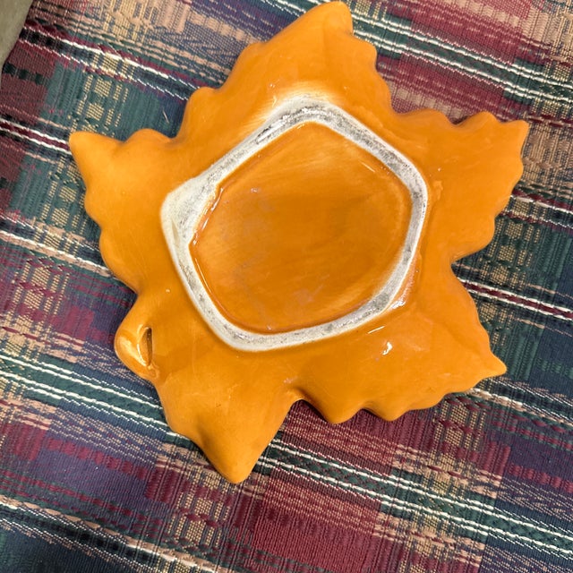 Vintage Orange Ceramic Leaf Ashtray/Catchall For Sale In Atlanta - Image 6 of 6