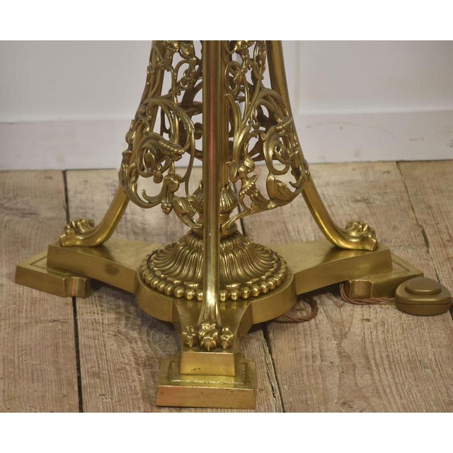 Ornate Brass Floor Lamp with Floral Openwork Base For Sale - Image 3 of 12