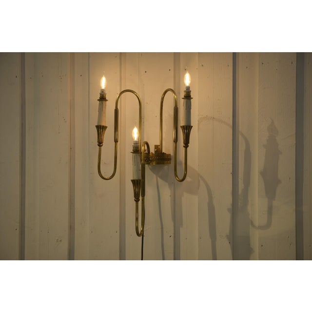MNeoclassical Art Deco Style Bronze 3-Arm Wall Sconce, 1940s For Sale - Image 10 of 10