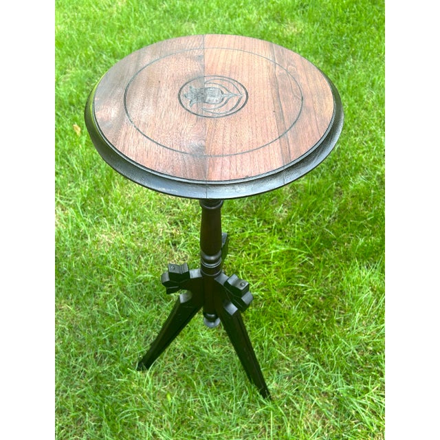 Antique, Walnut, Tripod, Occasional Table, Carved Tulip Motif, Geometric-Incised Details, Victorian/Eastlake Attributes, C 1900-1930’s For Sale - Image 12 of 12