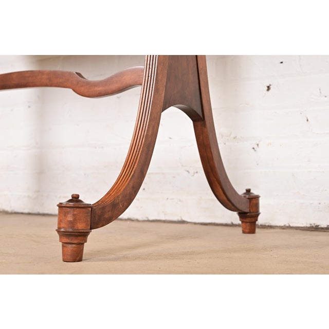 Brown Baker Furniture English Regency Burled Walnut Writing Desk or Console Table, Newly Refinished For Sale - Image 8 of 12