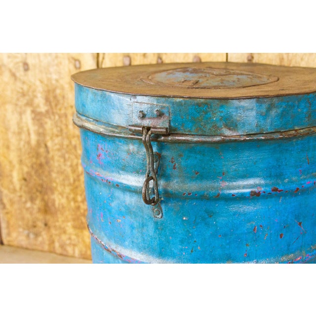 Peacock Blue Wheat Grain Metal Jodhpuri Drum Container Chairish