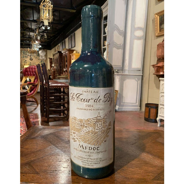 Tall Vintage French Trompe L Oeil Ceramic Methuselah Wine Bottle