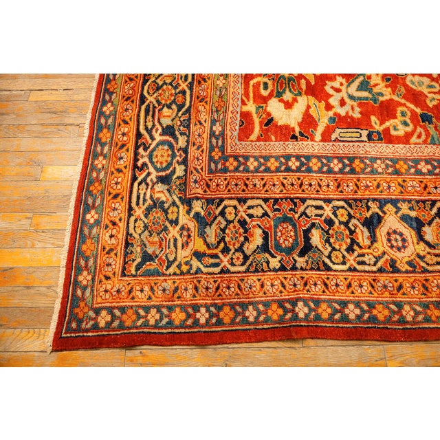 Textile 1890s Traditional Red Bold Tribal Geometric Antique Persian Sultanabad Wool Rug For Sale - Image 7 of 10