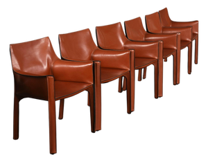 Mario Bellini for Cassina Cab 413 Italian Red Leather Dining Chairs Set of 6