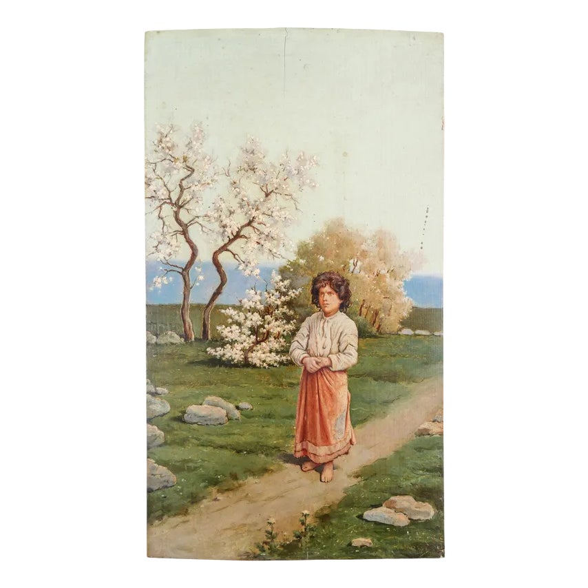 P. Rossi, Landscape with the Figure of a Woman, 1800s-1900s, Oil