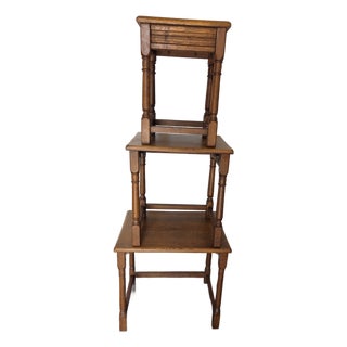 Antique Spanish Style Nesting Tables Solid Oak For Sale