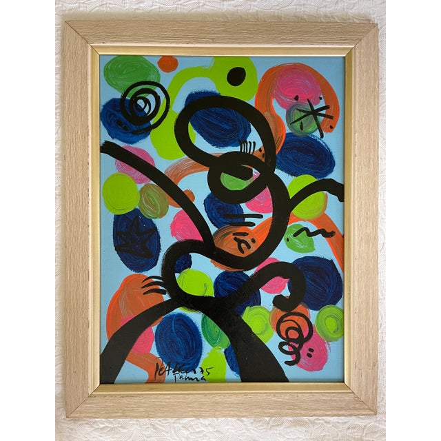 1970s “Omage to My Friend Miro” Abstract Acrylic Painting by Peter Keil, Framed For Sale - Image 6 of 6