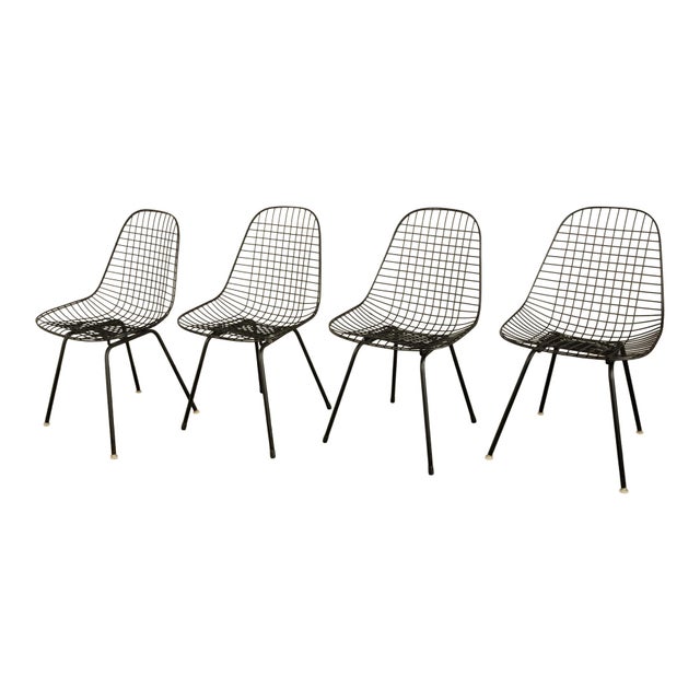 Set of Four Mid Century Modern Eames DKX Black Powder-Coated Wire Chairs, 1954 For Sale - Image 13 of 18