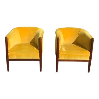 1940s French Art Deco Barrel Back Armchairs - a Pair For Sale