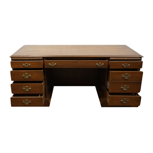 RWAY Late 20th Century Rway Furniture of Sheboygan, Wi Solid Mahogany Traditional Style 73" Executive Office Desk For Sale - Image 4 of 12