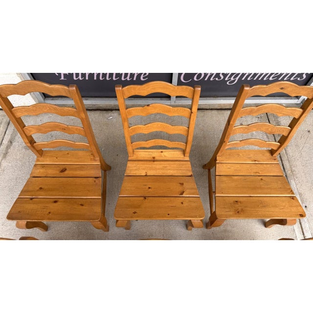 Wood 7 Piece Solid Pine Farmhouse Style Round Dining Set For Sale - Image 7 of 18