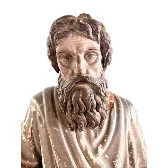 Antique Statue of Saint Paul in Solid Oak For Sale - Image 5 of 14