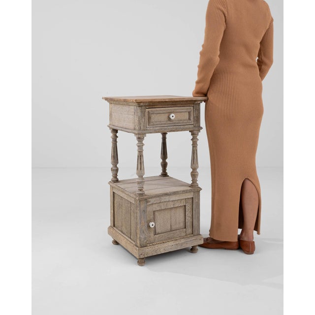 1900s Belgian Bleached Oak Bedside Table For Sale - Image 4 of 18