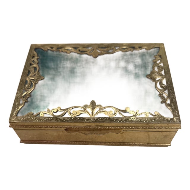 Late 20th Century Gilt Etched Green Enamel Box For Sale