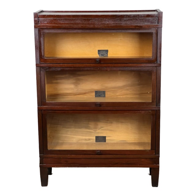 Antique Globe Wernicke Mahogany Three Stack Barrister Bookcase Size D Grade 598 1/2 C. 1930 For Sale