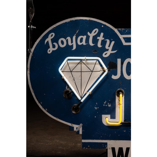Navy Blue Vintage "Johnson's Jeweler-Watch Repairing" Double-Sided Neon Sign For Sale - Image 8 of 17