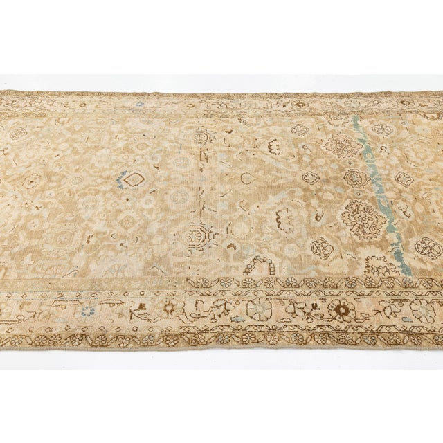 Vintage Hand-Knot Neutral Oushak Area Rug With Soft Sky Blue Accents For Sale In New York - Image 6 of 9